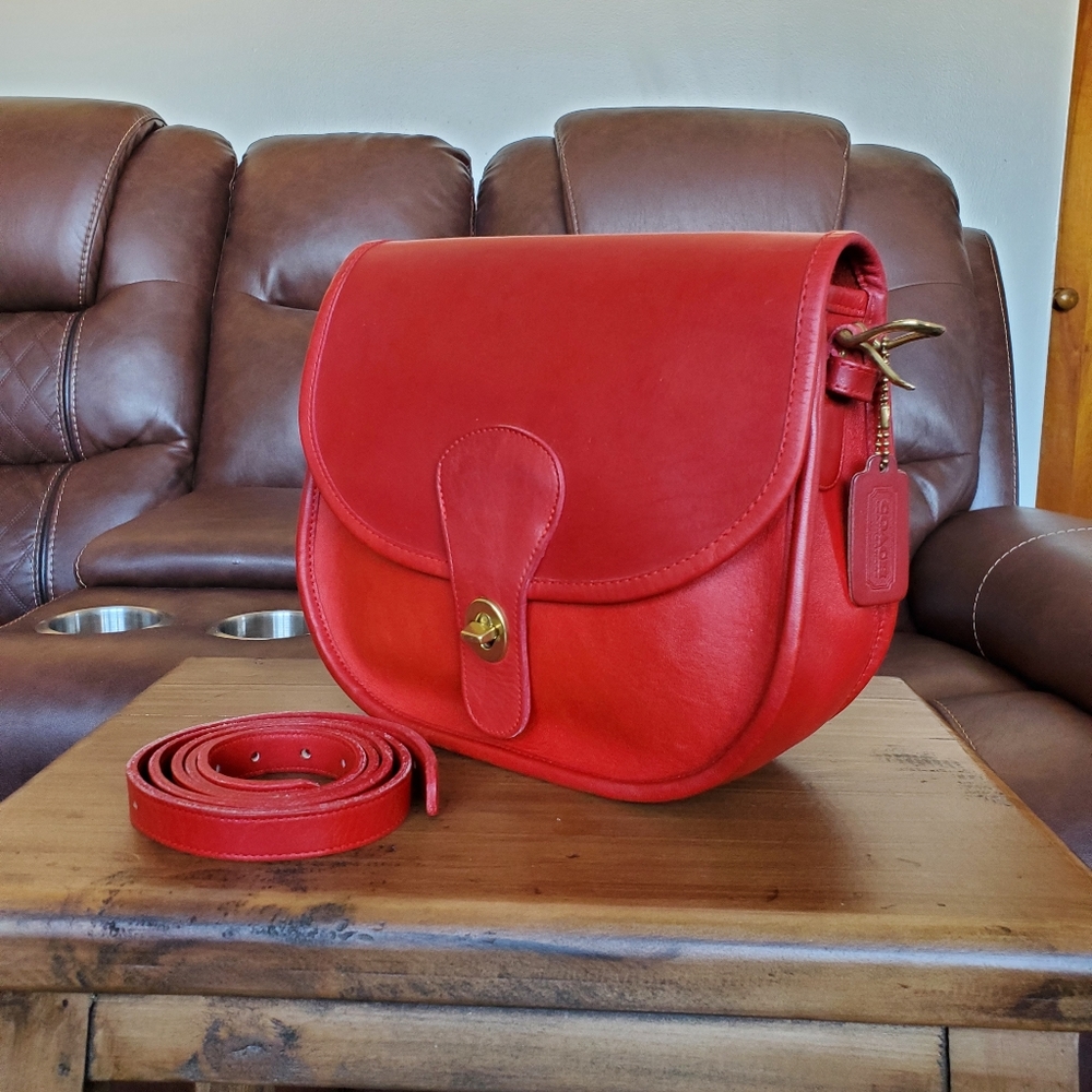 Vintage Coach Red Leather Sadderly Shoulder Handbag 9535 NYC HTF GUC